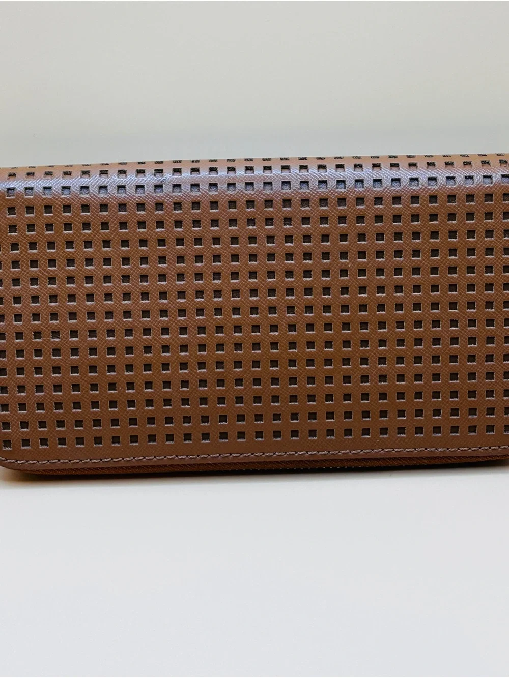 Tory Burch Perforated Zip-Around Full Size Wallet in Cognac Leather VGC